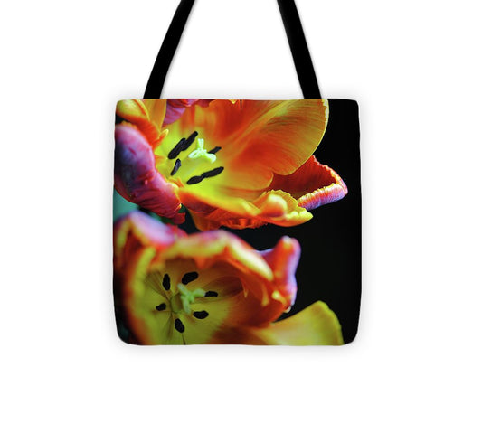 Orange Open Parrot Tulips - Tote Bag