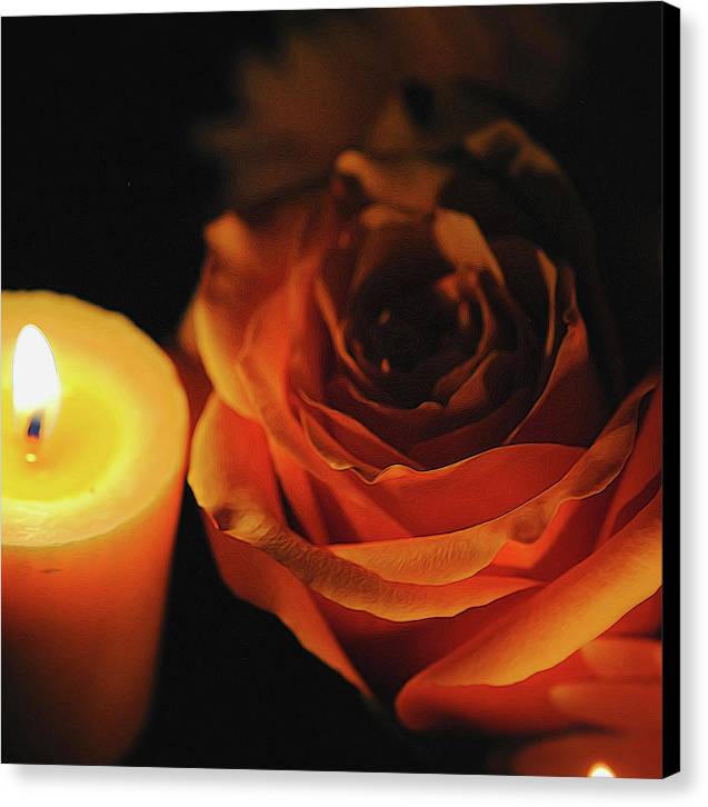 Orange Rose By Candle Light - Canvas Print
