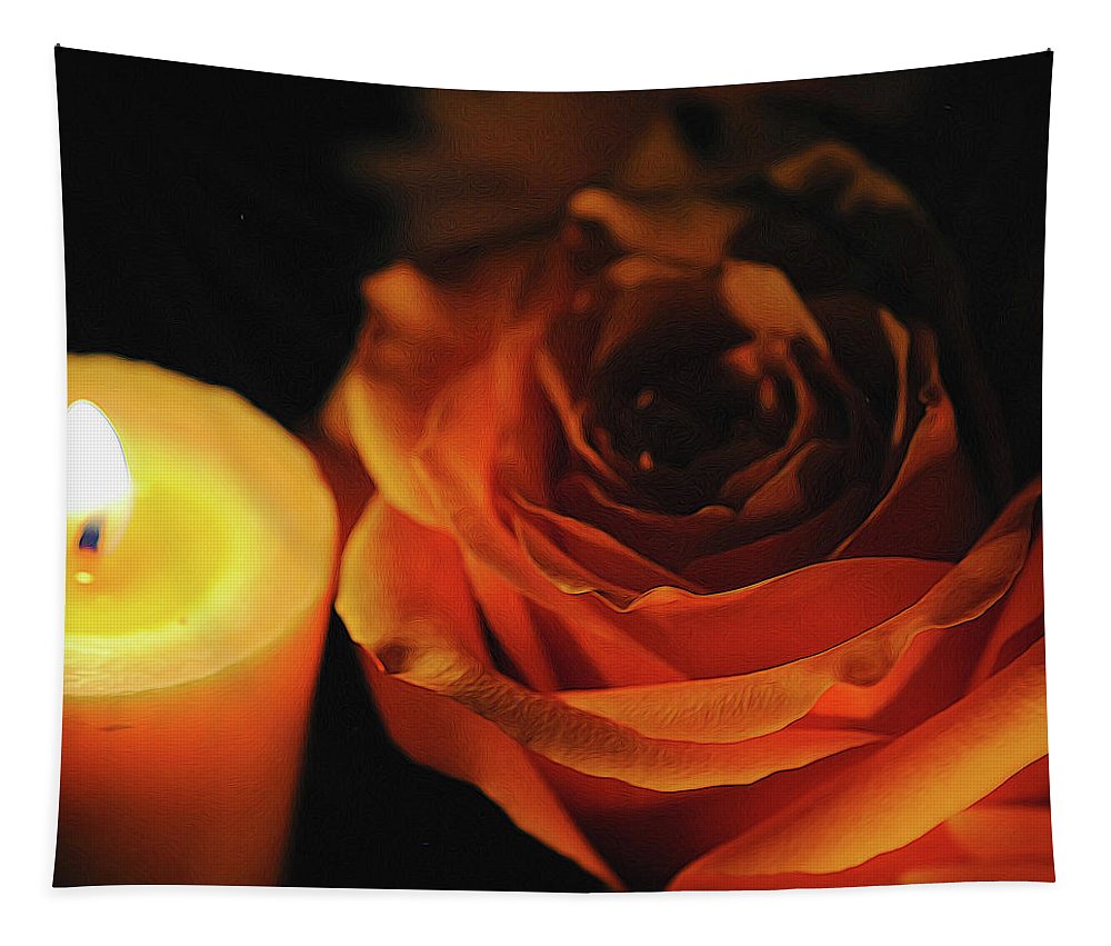 Orange Rose By Candle Light - Tapestry