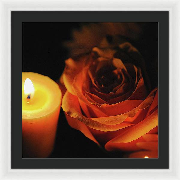 Orange Rose By Candle Light - Framed Print