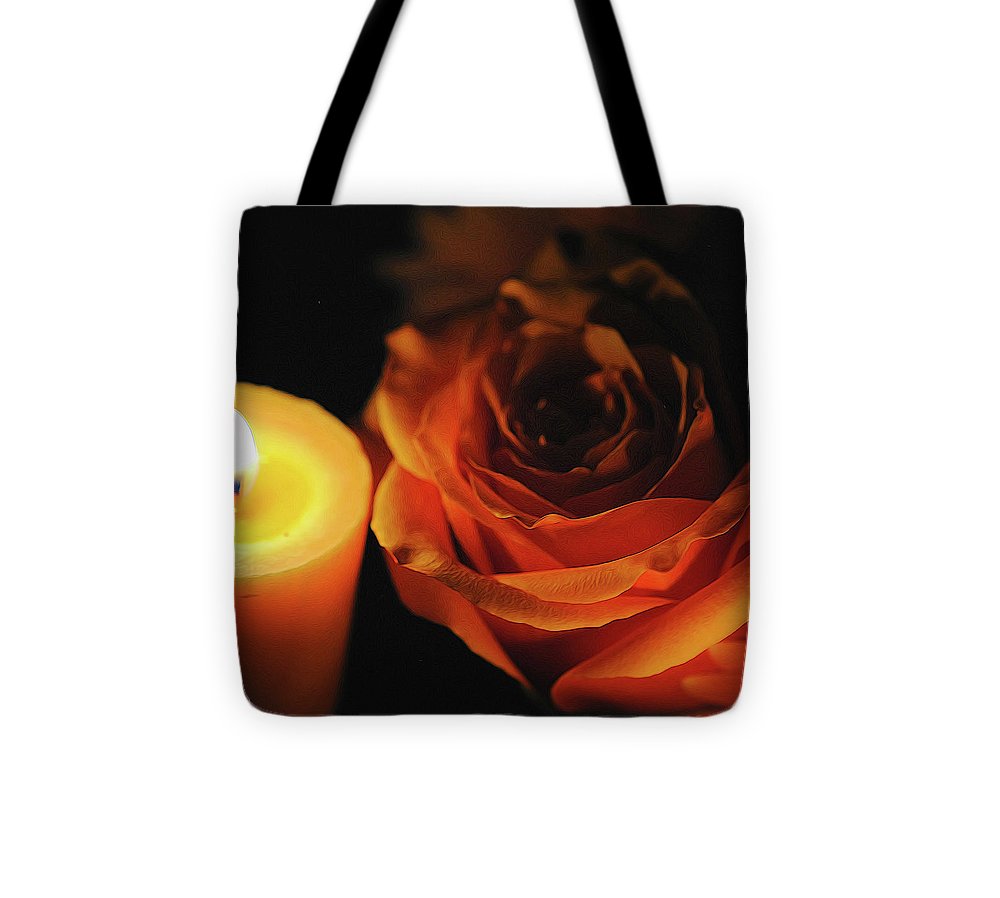 Orange Rose By Candle Light - Tote Bag