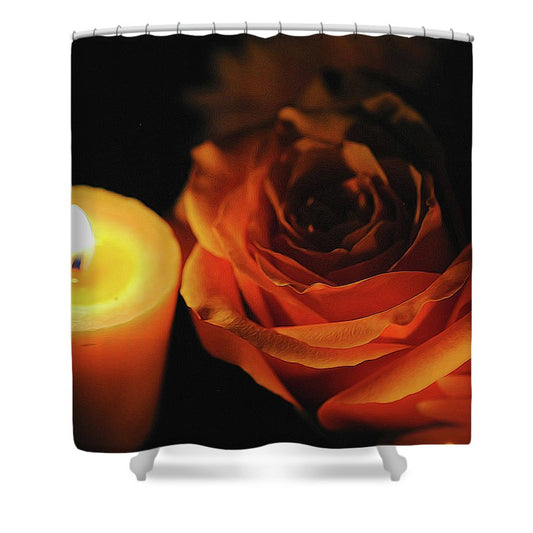 Orange Rose By Candle Light - Shower Curtain