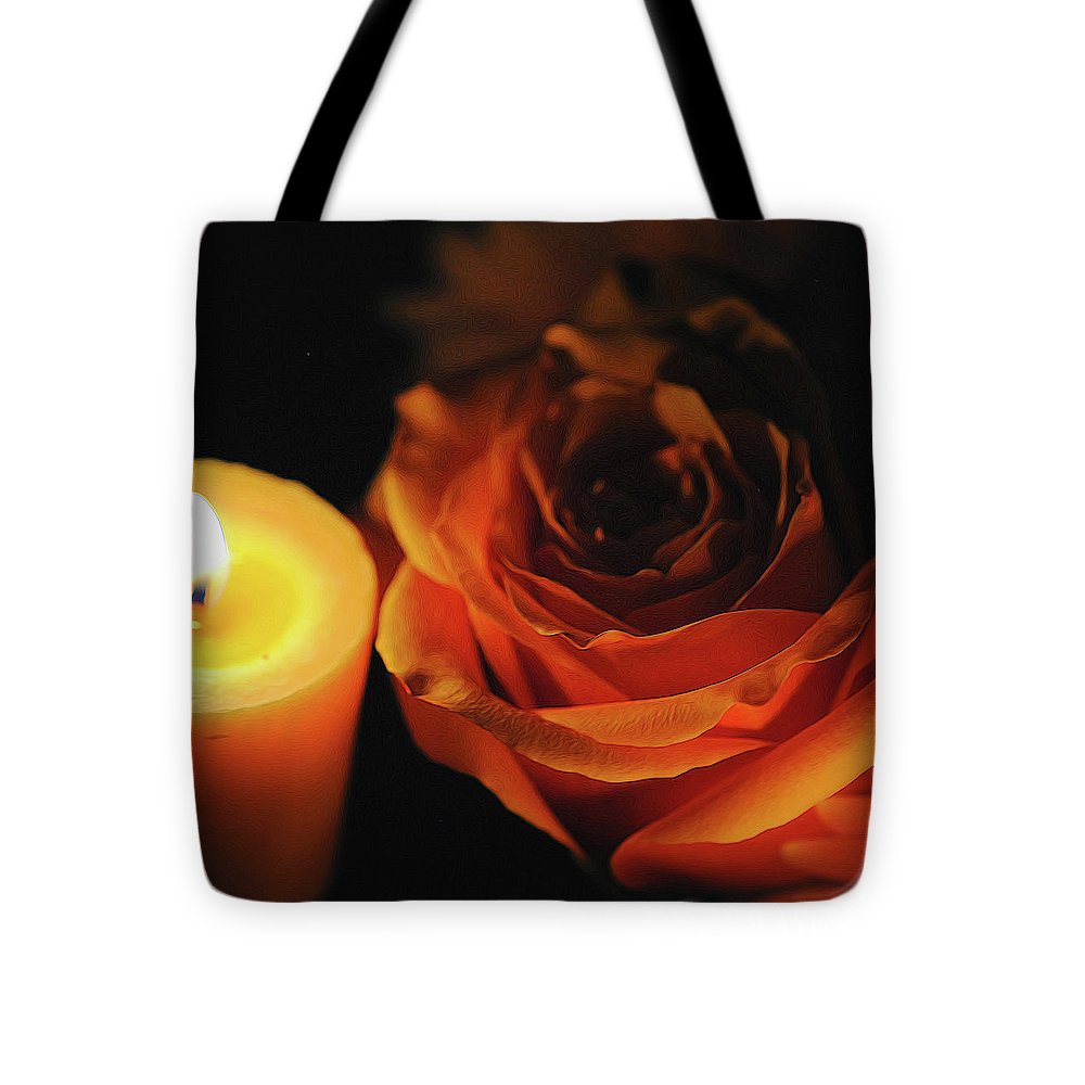 Orange Rose By Candle Light - Tote Bag