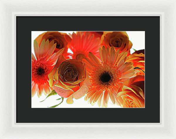 Orange Rose Pink Daisy - Framed Print