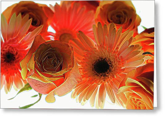 Orange Rose Pink Daisy - Greeting Card