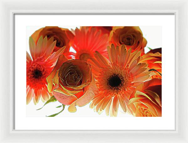 Orange Rose Pink Daisy - Framed Print