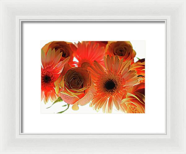 Orange Rose Pink Daisy - Framed Print