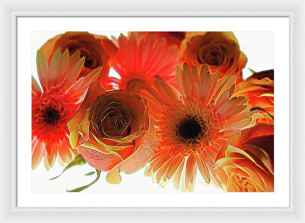 Orange Rose Pink Daisy - Framed Print