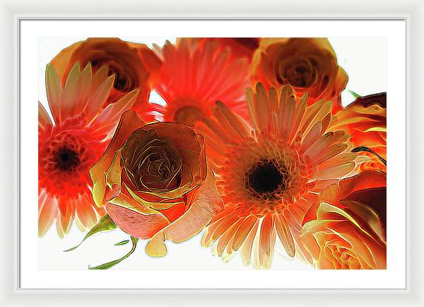 Orange Rose Pink Daisy - Framed Print