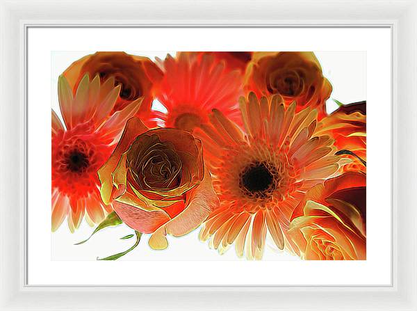 Orange Rose Pink Daisy - Framed Print