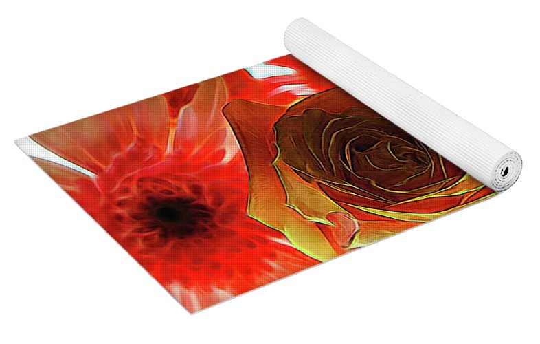 Orange Rose Pink Daisy - Yoga Mat