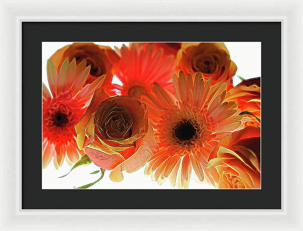 Orange Rose Pink Daisy - Framed Print