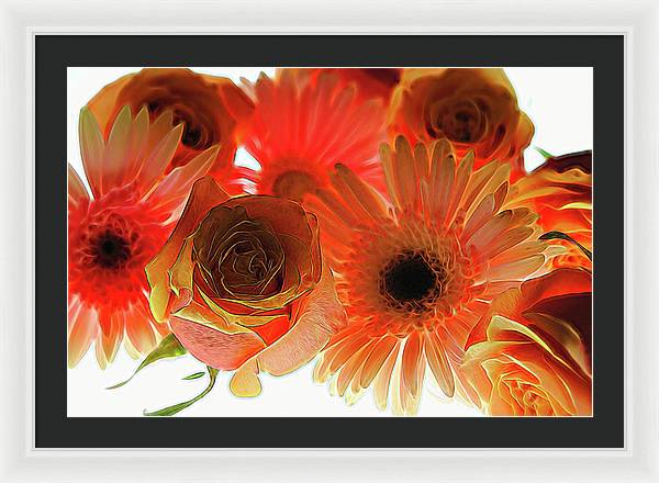 Orange Rose Pink Daisy - Framed Print