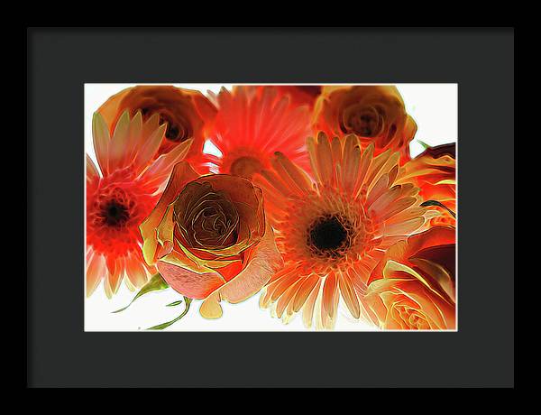 Orange Rose Pink Daisy - Framed Print