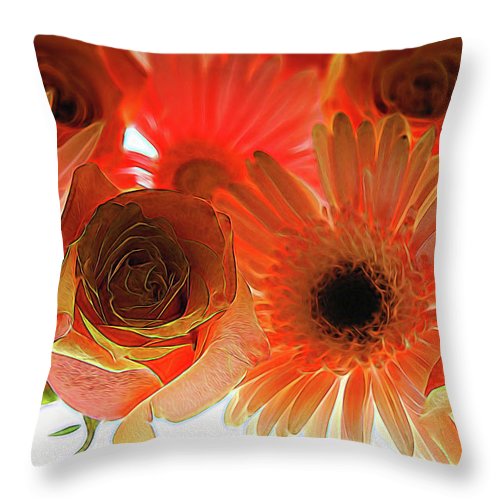 Orange Rose Pink Daisy - Throw Pillow