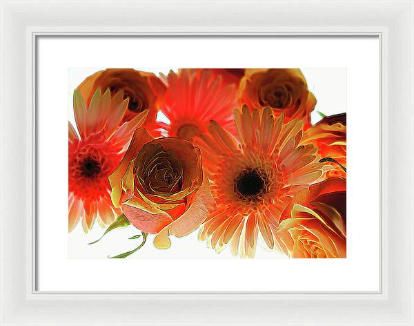 Orange Rose Pink Daisy - Framed Print