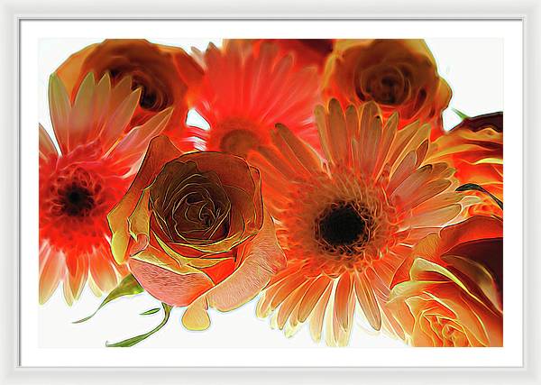 Orange Rose Pink Daisy - Framed Print