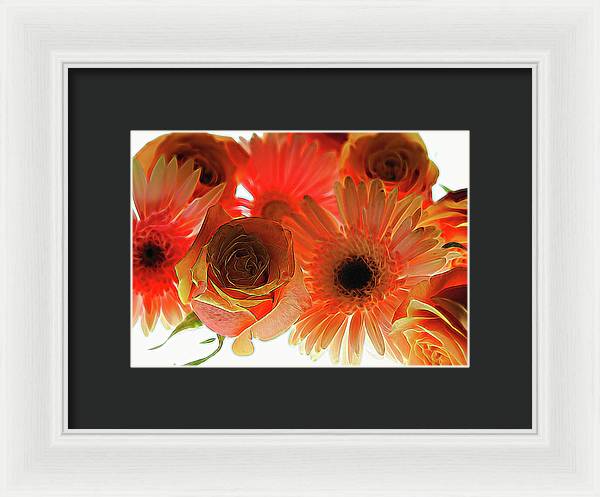 Orange Rose Pink Daisy - Framed Print