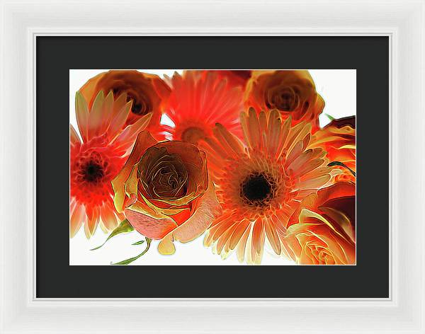 Orange Rose Pink Daisy - Framed Print