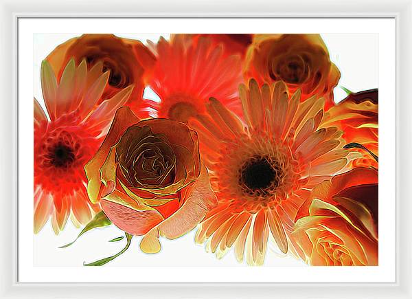 Orange Rose Pink Daisy - Framed Print