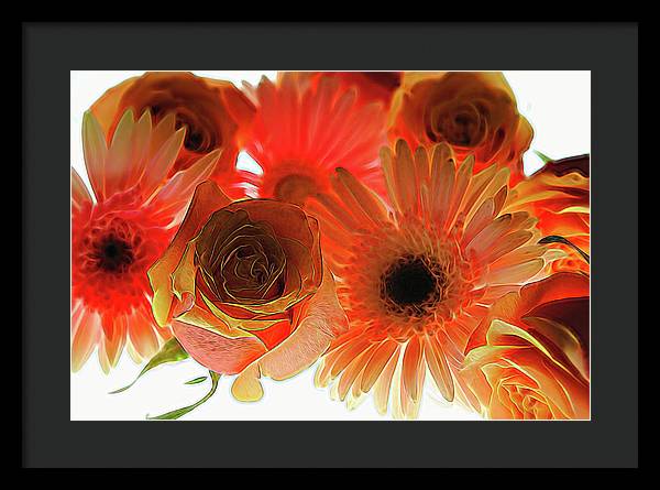 Orange Rose Pink Daisy - Framed Print