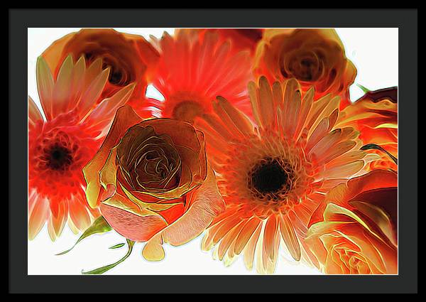 Orange Rose Pink Daisy - Framed Print