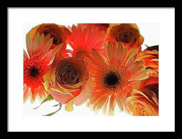 Orange Rose Pink Daisy - Framed Print