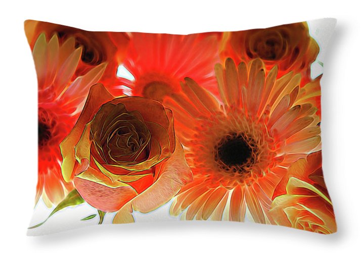 Orange Rose Pink Daisy - Throw Pillow