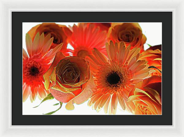 Orange Rose Pink Daisy - Framed Print