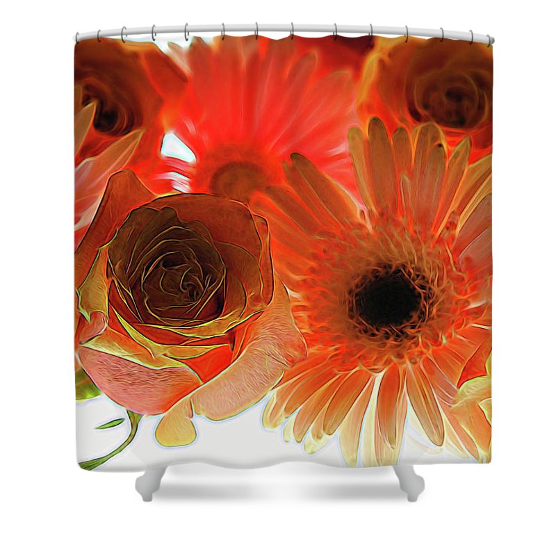 Orange Rose Pink Daisy - Shower Curtain