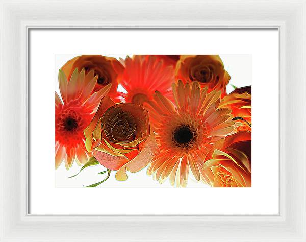 Orange Rose Pink Daisy - Framed Print