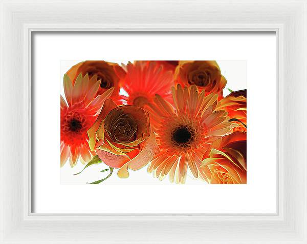 Orange Rose Pink Daisy - Framed Print