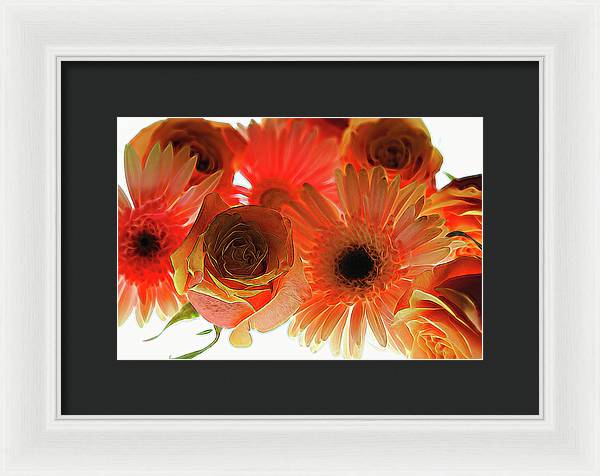 Orange Rose Pink Daisy - Framed Print