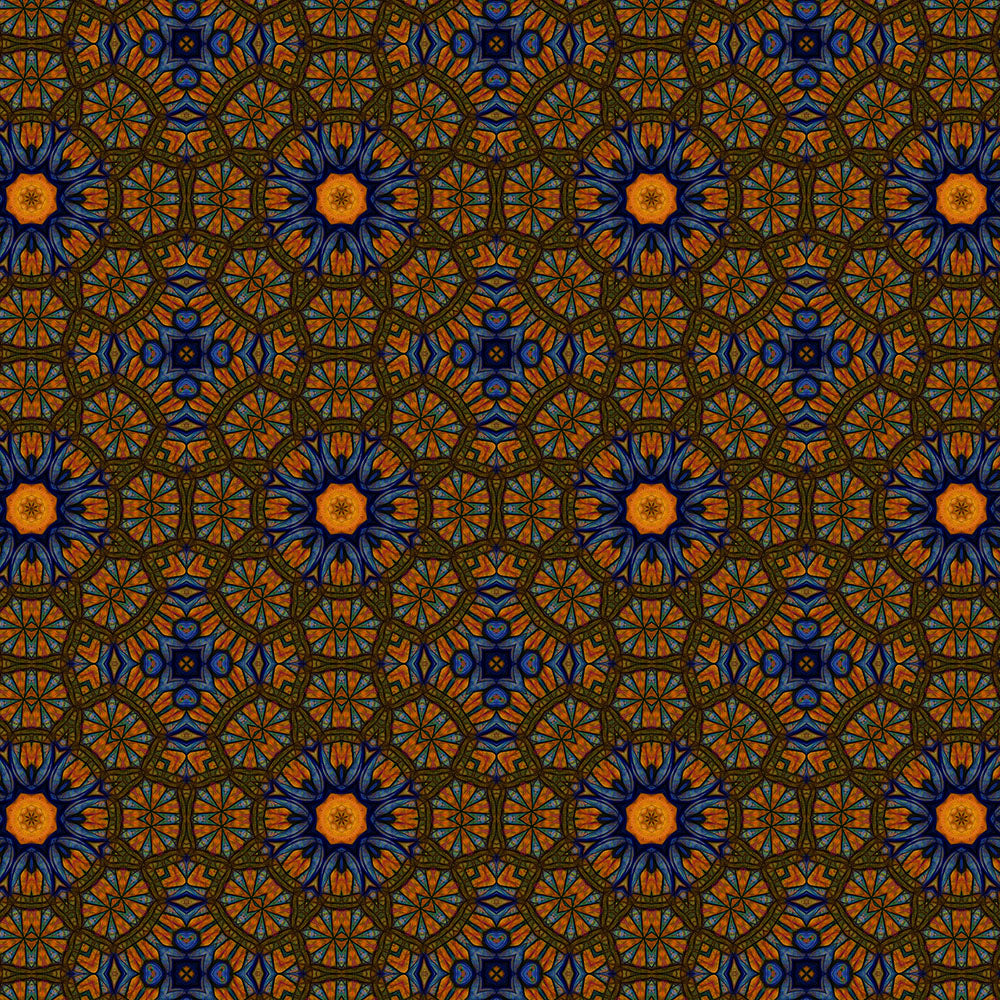 Orange and Blue Sketchy Kaleidoscope Digital Image Download