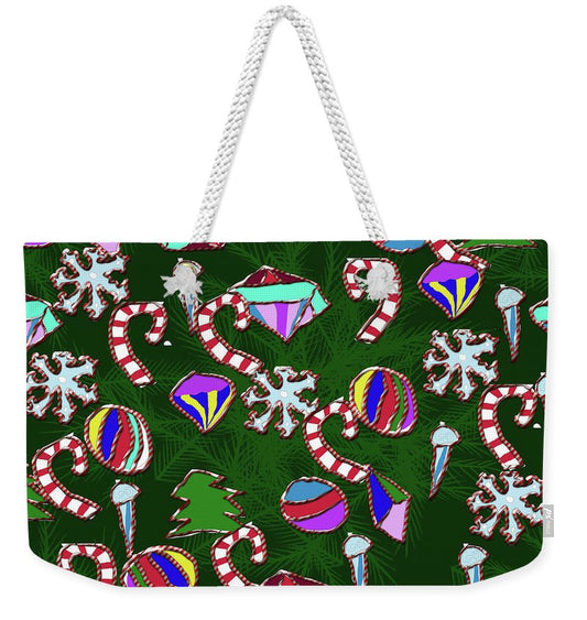 Ornaments With Candy Stripes - Weekender Tote Bag