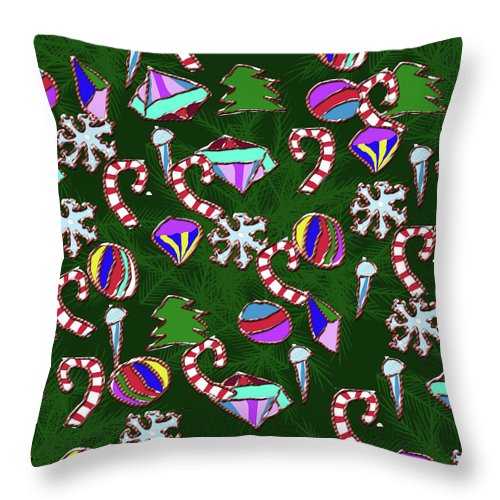Ornaments With Candy Stripes - Throw Pillow