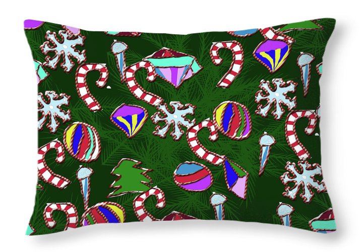Ornaments With Candy Stripes - Throw Pillow