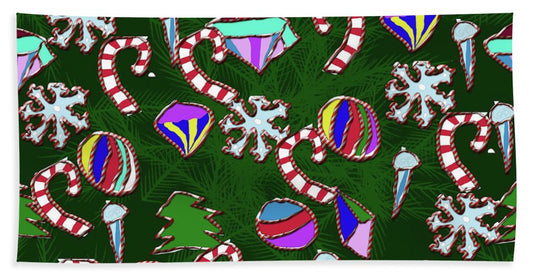 Ornaments With Candy Stripes - Beach Towel