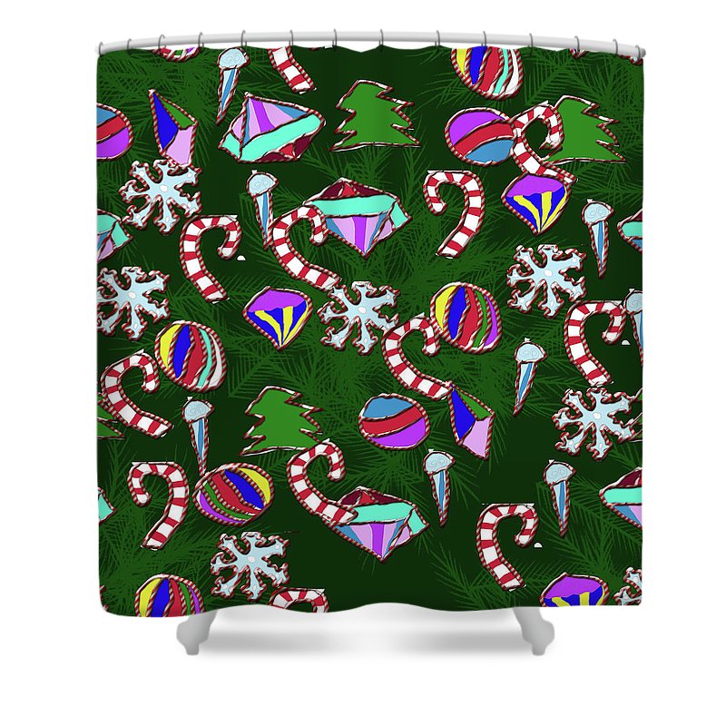 Ornaments With Candy Stripes - Shower Curtain