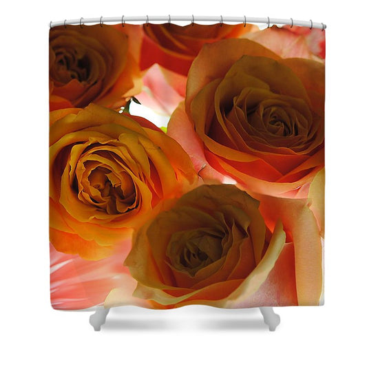 Pastel Pink and Orange Roses on White - Shower Curtain