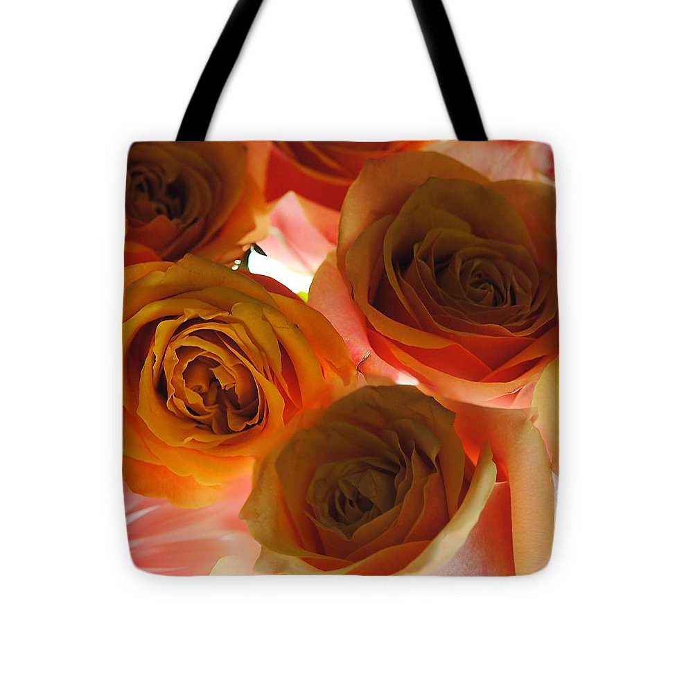 Pastel Pink and Orange Roses on White - Tote Bag