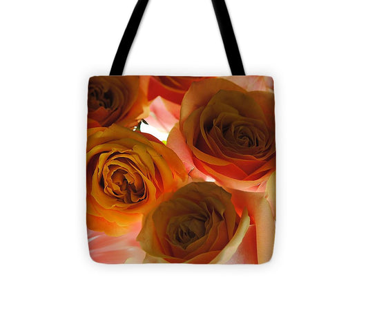 Pastel Pink and Orange Roses on White - Tote Bag