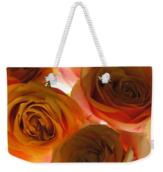 Pastel Pink and Orange Roses on White - Weekender Tote Bag