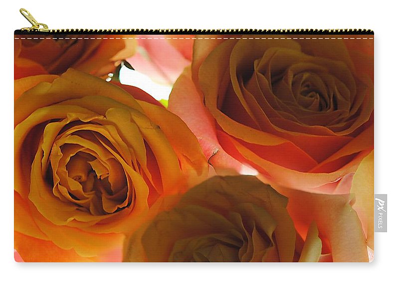 Pastel Pink and Orange Roses on White - Carry-All Pouch