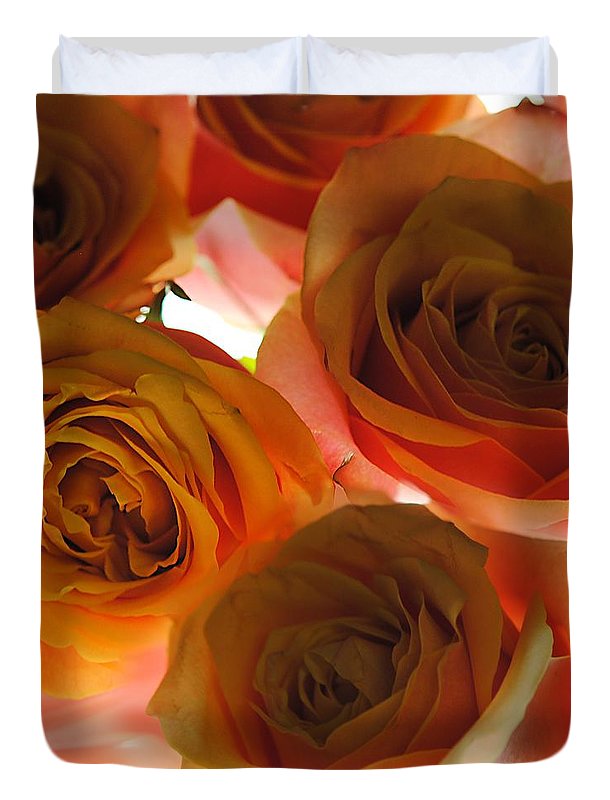 Pastel Pink and Orange Roses on White - Duvet Cover