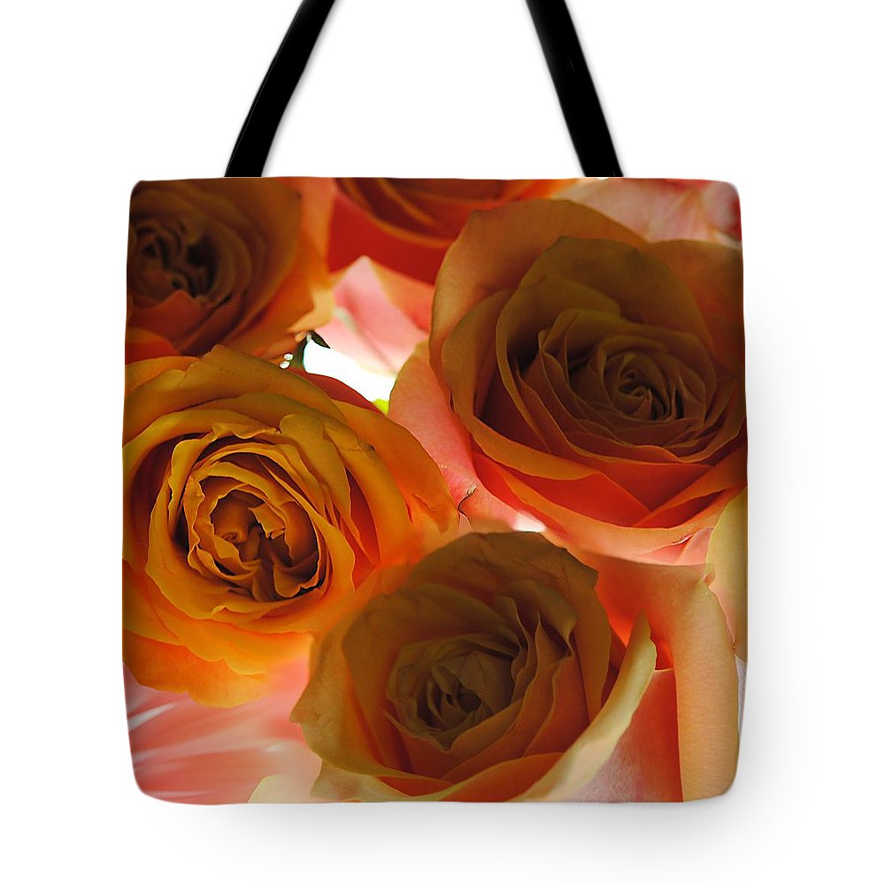 Pastel Pink and Orange Roses on White - Tote Bag