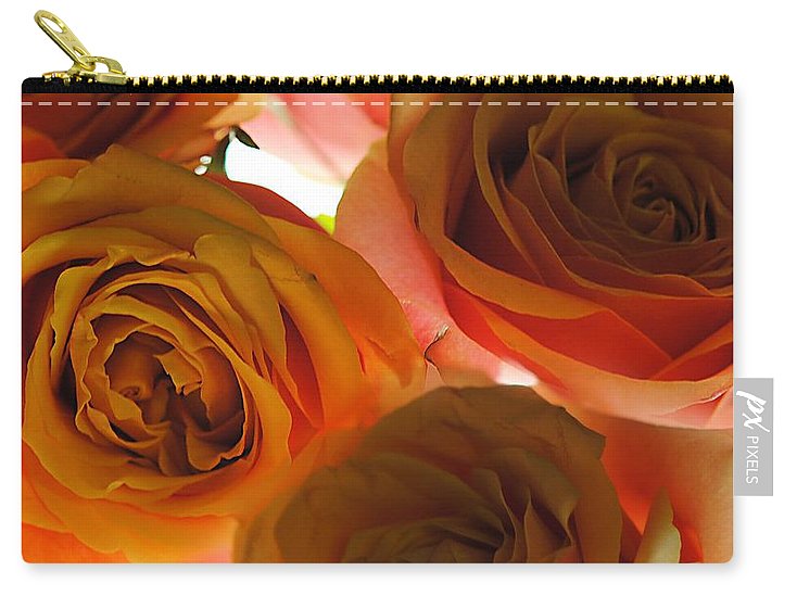 Pastel Pink and Orange Roses on White - Carry-All Pouch