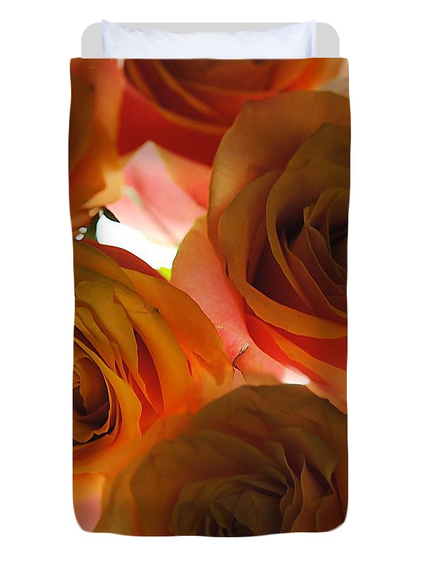 Pastel Pink and Orange Roses on White - Duvet Cover