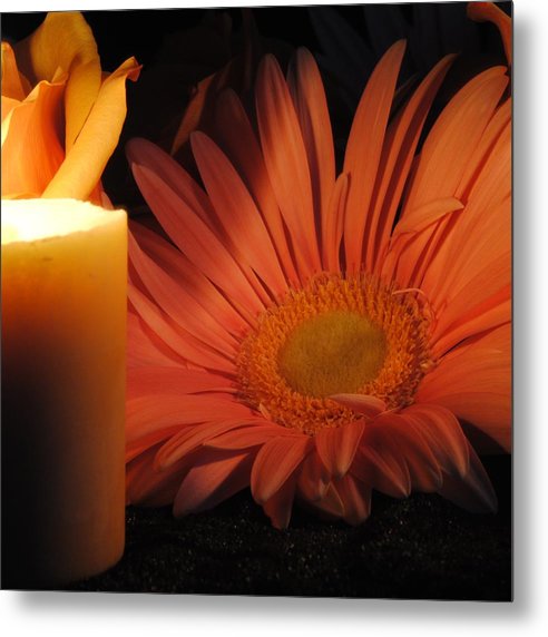 Pastel Pink Daisy With Candle - Metal Print