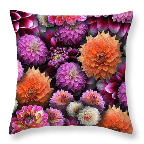 Pink and Orange Dahlias Collage - Throw Pillow